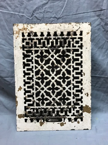 Antique Shabby Cast Iron Gothic Heat Grate Floor Register 8X12 VTG Old 1024-20B Cover