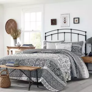 Stone Cottage Quilt Set King 3-Piece Abbey Reversible Floral Soft Cotton Gray - Picture 1 of 7