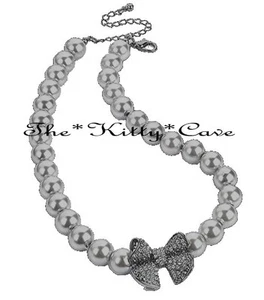 Schick Deko Vintage Tahitische Grau Perle Halskette M / Swarovski Strass - Bild 1 von 1