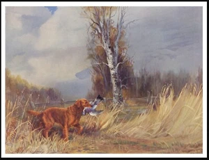 GOLDEN RETRIEVER DOG AT WORK LOVELY VINTAGE STYLE DOG ART PRINT POSTER - Picture 1 of 1