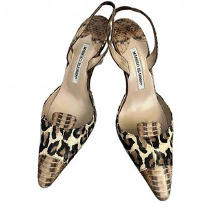 Manolo Blahnik Leopard & Snake Slingback Kitten Heels Size 38 - Picture 1 of 9