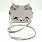 Betsey Johnson Cat Crossbody Bag Grey Chain Strap Dome Zip  Shoulder Purse 