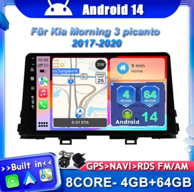 CarPlay Für Kia Morning 3 picanto 2017-2020 Autoradio Android14 GPS Navi 64GB AM - Bild 1 von 4