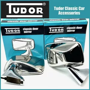 Pair Tudor Classic Polished Stainless Steel CONVEX Door Mirrors OE Spec - Picture 1 of 6