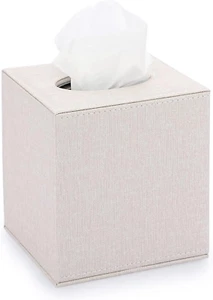 Square Linen Tissue Box Cover - Stylish Cube Tissue Box Holder with Magnetic Bot - Picture 1 of 12