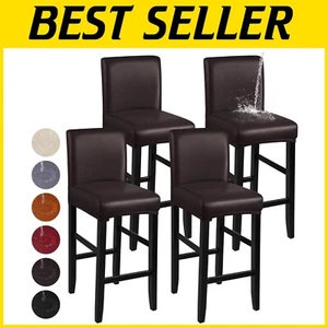 Easy-Care Adjustable Bar Stool Chair Covers with Elastic - Coffee Faux Leather - Picture 1 of 10