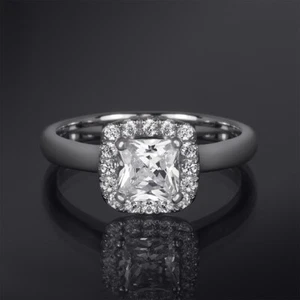 1.25 Carat CT Princess Cut Halo Wedding Engagement Ring Solid Silver Size 5-9 - Picture 1 of 4
