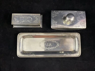 Graff, Washbourne y Dunn Antiguo Juego de Escritura Esterlina Bandeja de Pluma Secadora Foto 1 de 4