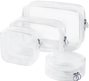 4 Pc Clear/White TSA Approved Travel Toiletry Bag Set Portable, Lightweight NEW - Picture 1 of 6