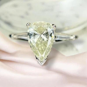 Vintage 14k White Gold Natural Pear Shape Baguette Diamond Engagement Ring - Picture 1 of 8