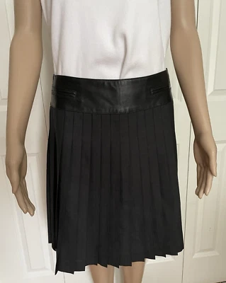 Falda plisada cintura superior cuero mezcla lana negra W by Worth 4 Foto 1 de 4