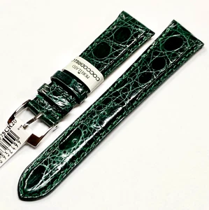 CINTURINO VERO COCCODRILLO BRASILE 20/16 VERDE ROLEX SEMI IMBOTTITO PER OROLOGIO - Picture 1 of 7