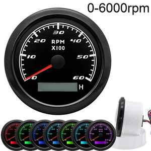 85mm Auto Marine Tachometer 0-6000RPM Tacho LCD Boat Car Truck RPM Gauge Meter - Picture 1 of 14