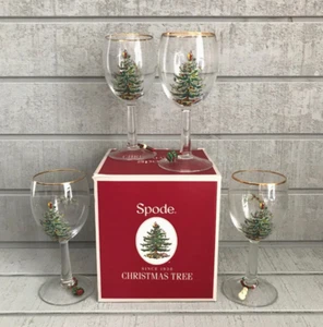(4) SPODE Christmas Tree Goldrand 13 Oz. Weingläser mit Charms & Originalkarton - Bild 1 von 9