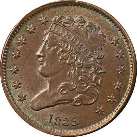 1835 Half Cent Choice BU+ Superb Eye Appeal Strong Strike Cover