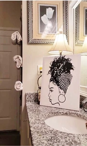 Lady Face Silhouette Canvas FrayWall Art Living Room Decoration Salon Decor Gift - Picture 1 of 2
