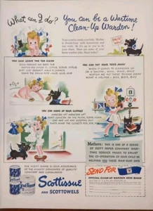 1942 Scott Tissue Wartime Cleanup Warden Cartoon Print Ad, Enlist Now!! - Imagen 1 de 1