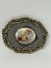 Vintage Fragonard ? Porcelain Medallion Cherubs Ornate Gold Frame Limoges ?