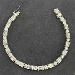 15.00Ct Emerald Cut Lab Created Diamond Tennis Bracelet 14K White Gold Plated - Picture 1 of 11