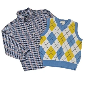 Tommy Hilfiger Plaid Button Up Shirt & The Children's Place Argyle Vest Boys 3T - Picture 1 of 13