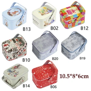 Metal Tin Box With Handle Cartoon Small Suitcase Glass Bead Storage 10.5*8*6cm - Picture 1 of 12