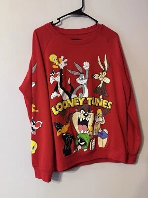 Sudadera Looney Tunes Juniors XL Roja Cuello Redondo Para Mujer Talla Mediana Bugs Bunny Foto 1 de 4