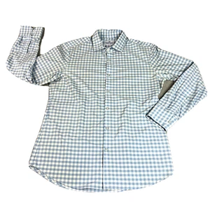 Mizzen + Main Trim Fit Shirt Gingham Check Men Medium Blue/White Polyester Blend - Picture 1 of 10
