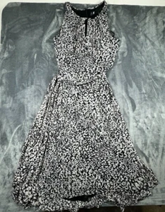 Leslie Fay Dress Black /White Sleeveless Side Tie Peephole Front Womens 14 Long - Picture 1 of 5