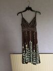 Ted Baker Ladies Leaf pattern silk dress Size 2 (UK 10) in Very Good Condition