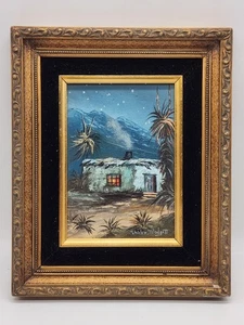 Pintura al óleo Casita del desierto original enmarcada paisaje occidental 11" x 9" - Imagen 1 de 12