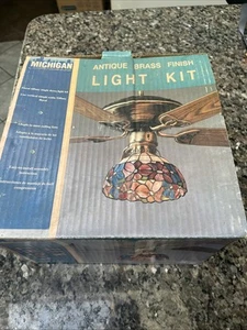 Michigan Avenue Antique Brass Finish 10'' Floral Tiffany Ceiling Fan Light Kit - Picture 1 of 9
