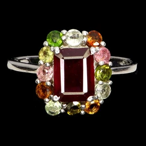 925 Sterling Silver Ring Octagon Ruby 8x6mm Tourmaline Gemstone Jewelry Size 7 - Picture 1 of 14