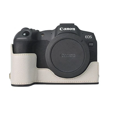 PU Leather Camera Bag Half Case Cover Shell With Strap for EOS R8 - Image 1 of 4