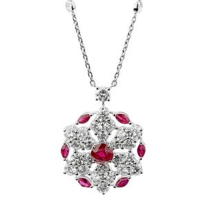 Graff Ruby & Diamond 18k White Gold Snowflake Pendant Necklace - Picture 1 of 4