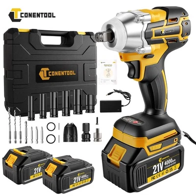 CONENTOOL Akku Schlagschrauber Bürstenloser Kfz Reifenwechse 4.0Ah*2Akkus+Ladegerät 19PCS