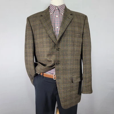 Casaco esportivo masculino Beaver Brooks Lanificio Di Pray flanela xadrez lã marrom tamanho 44R - Imagem 1 de 4