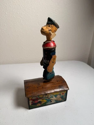 20 世纪 30 年代 Marx Popeye the Sailor Solo 屋顶跳虎发条锡石版玩具 - 工作 — 第 1/4 张图片