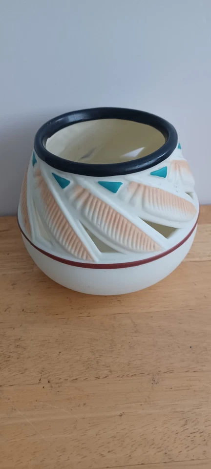 PartyLite Ceramic Southwest Feathers Tealight Votive Candle Holder 4"x4.5" - Image 1 of 1