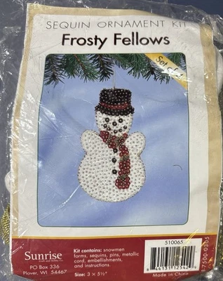 Herrschners Sonnenaufgang Pailletten Ornament Set Frosty Fellows Schneemann 4er Set - Bild 1 von 3