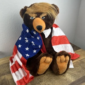 Authentic 2017 Trumpy Bear Deluxe Plush Trump Bear with Pack Away American Flag - Picture 1 of 20