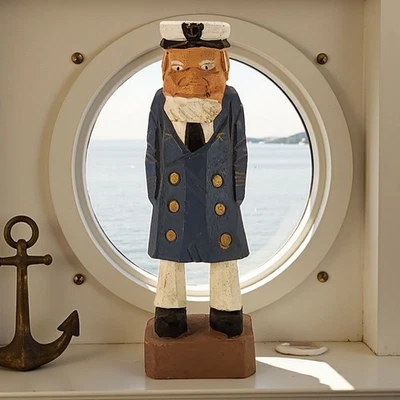 Hand Carved Wood Painted Sea Ship Captain Sailor Nautical Figurine Blue Coat 6” - Image 1 of 4