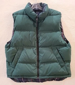 Chaleco acolchado Eddie Bauer reversible verde tartán a cuadros para hombre mediano plumón de ganso de colección - Imagen 1 de 13