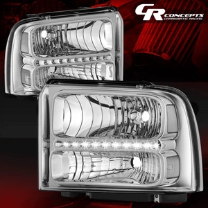 Pair Chrome/Clear LED DRL Headlights For 2005-2007 Ford F250-F550 SD Excursion - Picture 1 of 9