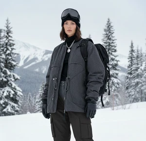 FP Movement Jacke Damen mittelgrau Oversized Puffer Reißverschluss Kordelzug gerafft - Bild 1 von 21