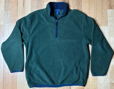 复古 Izod Quarter Zip Fleece 男式 L Preppy 90 年代绿色带蓝色装饰 — 第 1/4 张图片