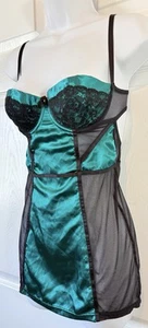 VTG 90s Frederick's of Hollywood Teal Satin Teddy Lingerie Demi Bra Small - Picture 1 of 8