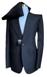 NWT $4470 Saint Laurent Men Wool Suit Black Striped 44 US/54 Eu Italy - Picture 1 of 15