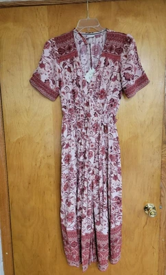 NUEVO~KNOX ROSE Vestido Para Mujer MEDIANO Cottage Rosa Calce y Acampanado Corto Slv Imitación Envoltura Foto 1 de 4