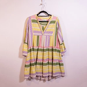 Devotion Twins Ella Cotone Linea A Tunica Pullover Multicolore Mini Abito Medium - Foto 1 di 4