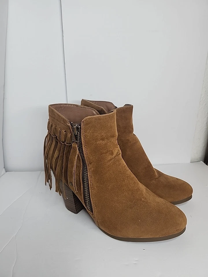Botín Breckelles Imitación Gamuza Marrón Flecos 6 Tacón Apilado Cremallera Lateral Gail Foto 1 de 4
